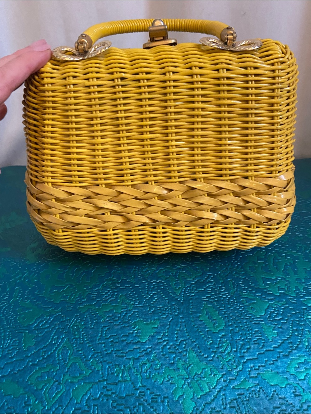 Handwoven Yellow Mini Top-Handle Bag - Picture 4 of 8